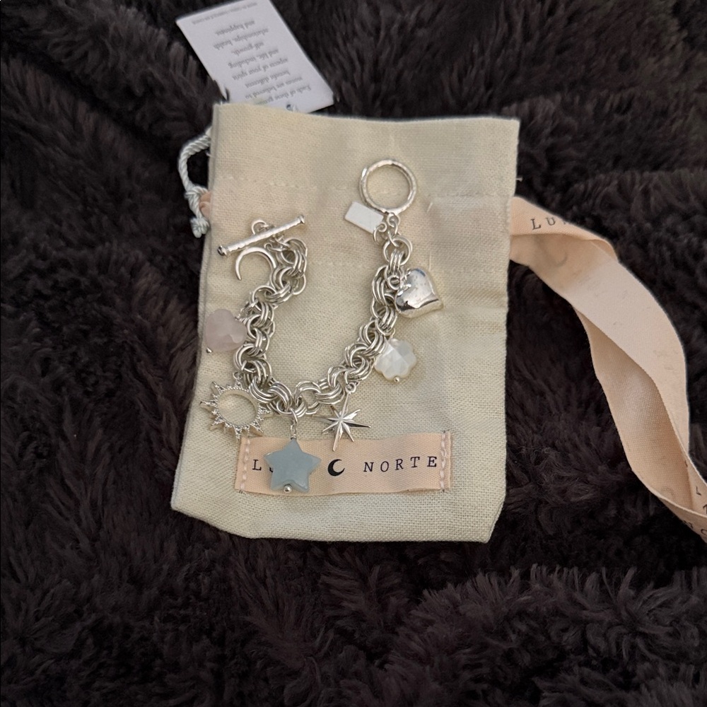 Silver Charm Bracelet with Star and Heart Charms